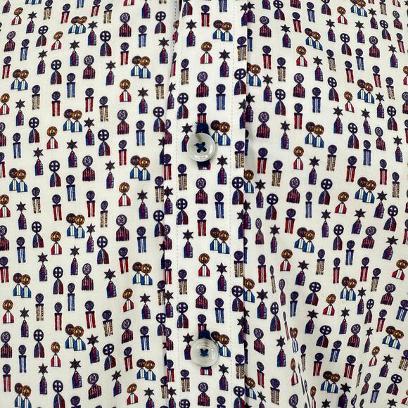 Robert Graham Woven Button Front Short Sleeve Shirt Medals Print on White M - Picture 3 of 9